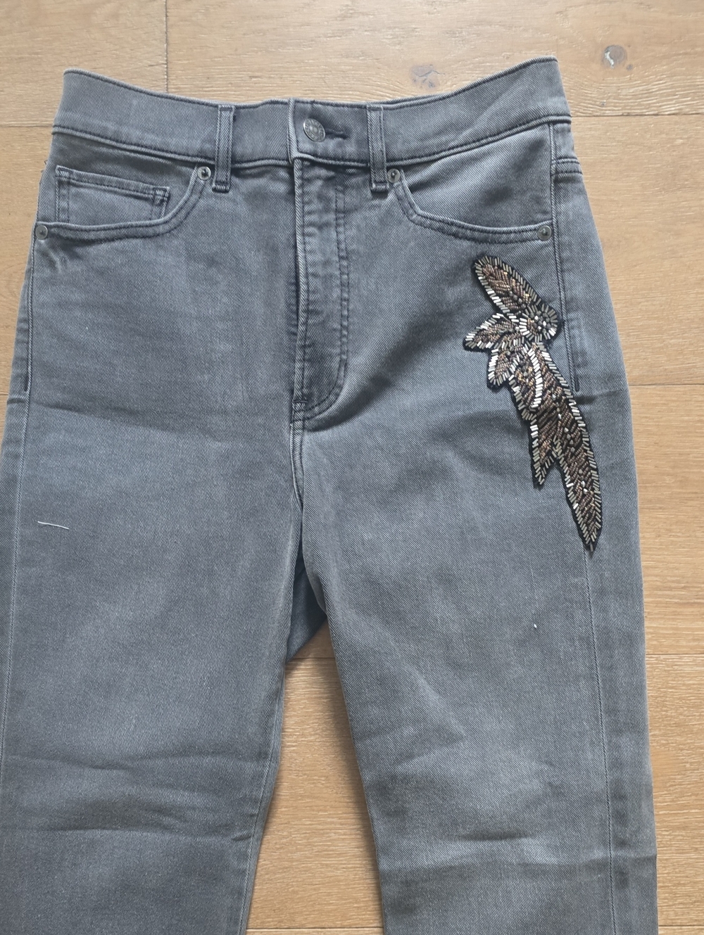 Express Embellished Slim Super High Rise Charcoal Jean 4